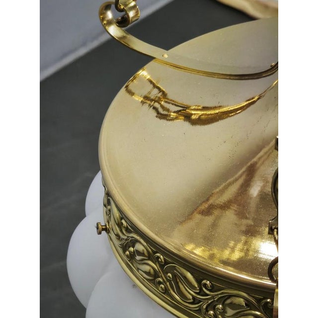 Art Nouveau Secession Pendant Light in Brass and Opaline Glass, Czechoslovakia, 1900s For Sale - Image 12 of 15
