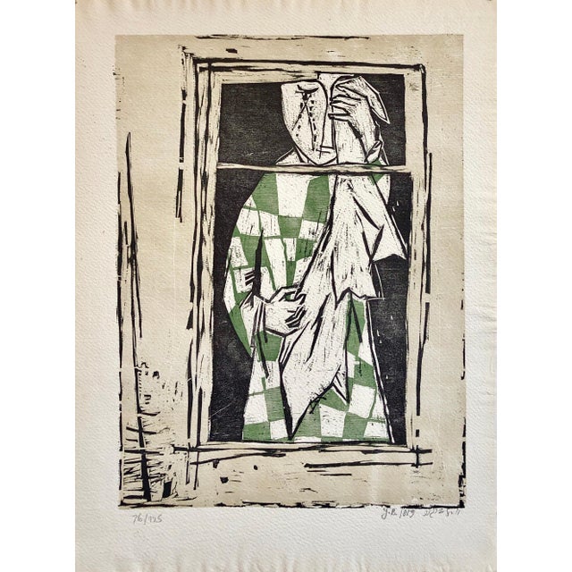 Modern Yosl Bergner, 1959 Israeli Yosl Bergner Modernist Color Woodcut Woodblock Print, c.1959 For Sale - Image 3 of 4