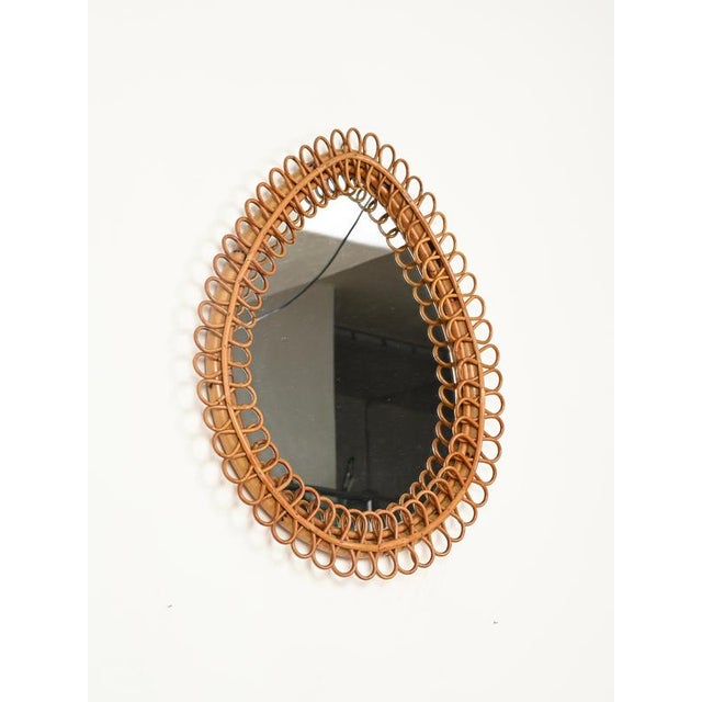 Large Teardrop Mirror in Curved Rattan and Bamboo by Franco Albini, Italy, 1960s For Sale - Image 12 of 14