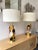 Wood Contemporary Brass Murano Glass Flame Lamps, Italy - a Pair EU Wired For Sale - Image 7 of 13
