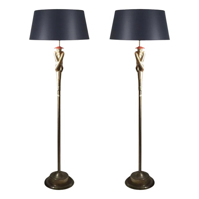Pair of Vintage Art Deco Viktor Schreckengost Chinoiserie Floor Lamps For Sale