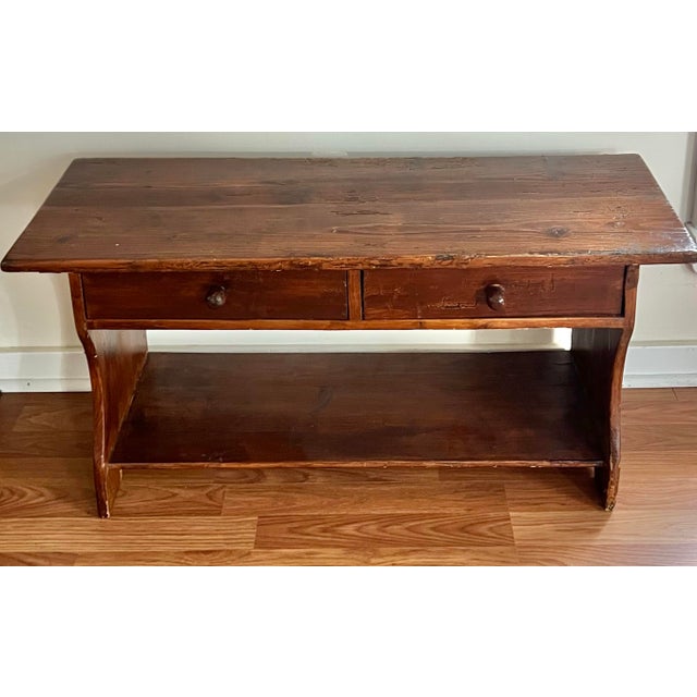 Farmhouse Rustic Antique Farmhouse Pine Bench With Drawers For Sale - Image 3 of 11