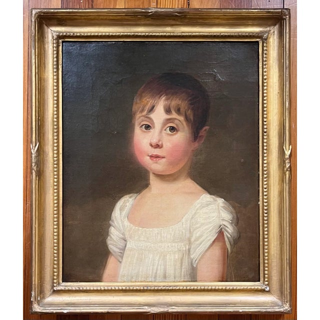Early 19th Century Antique Early 19th Century American Oil Painting on Canvas Portrait of a Young Girl in Original Giltwood Frame For Sale - Image 5 of 8