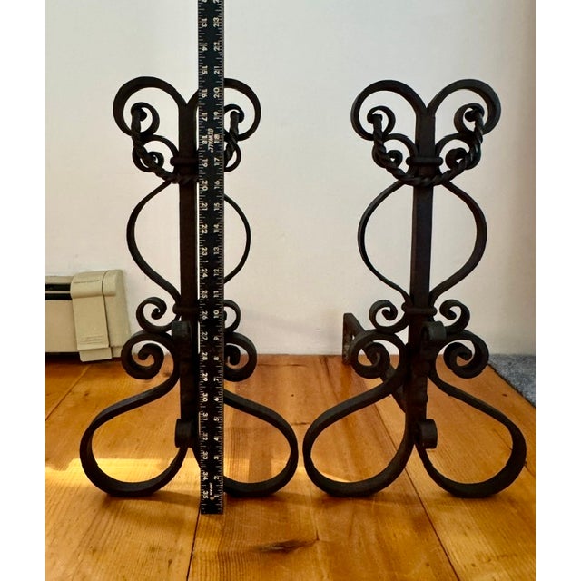 Metal Vintage Cast Iron Filligree Andirons For Sale - Image 7 of 8