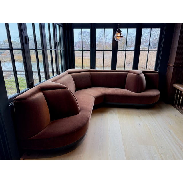 English Custom Mohair Velvet Banquette Sectional For Sale - Image 3 of 16