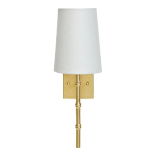 Matthew Izzo Home Molly Bamboo Design Gold Leaf Wall Sconce With White Linen Shade For Sale