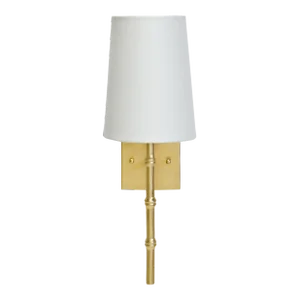 Matthew Izzo Home Molly Bamboo Design Gold Leaf Wall Sconce With White Linen Shade