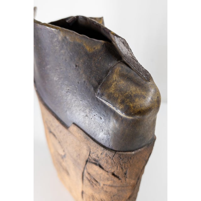 Brown Mid-Century Modern Rustic Faux Bois Style Pottery Vase, Signed For Sale - Image 8 of 11
