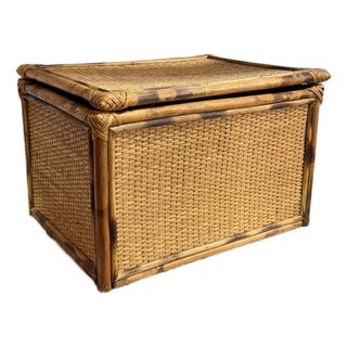 Vintage Tortoiseshell Bamboo and Rattan Storage Box For Sale