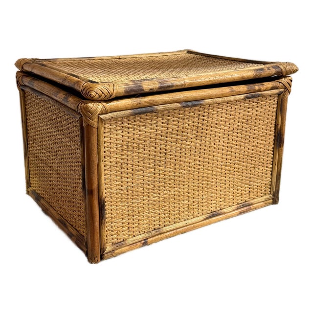 Vintage Tortoiseshell Bamboo and Rattan Storage Box For Sale