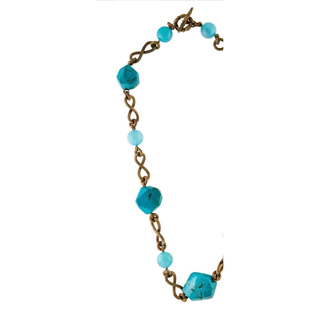 2010 Stephen Dweck Necklace Turquoise Nuggets Aqua Chalcedony 28” Bronze For Sale - Image 9 of 9