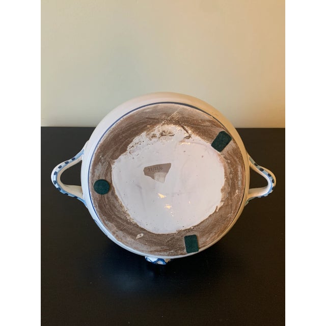 Vintage Italian Hand Painted Blue and White Faience Pottery Jug Vase For Sale - Image 11 of 12