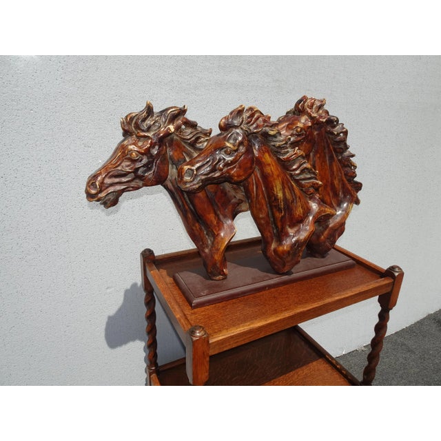 1970s Large Vintage Table Top Three Galloping Horses Statue - Room Decor For Sale - Image 5 of 12