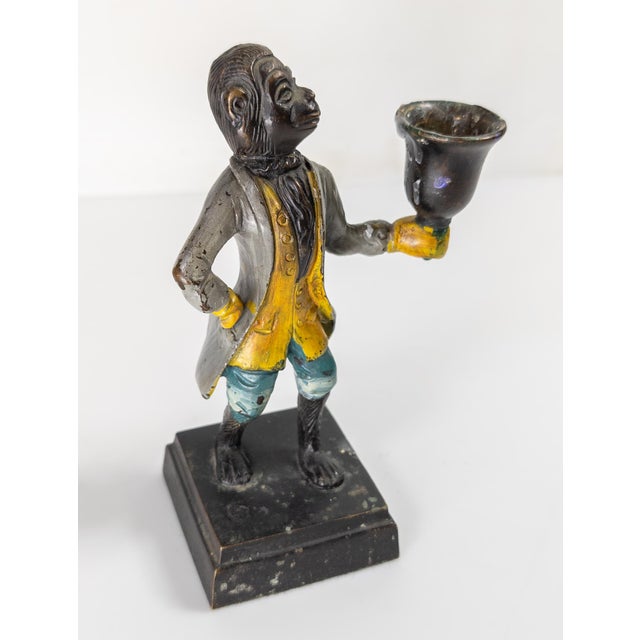 20th Century Decorative Bronze Painted Monkey Butler Candle Stick Holder For Sale - Image 4 of 14