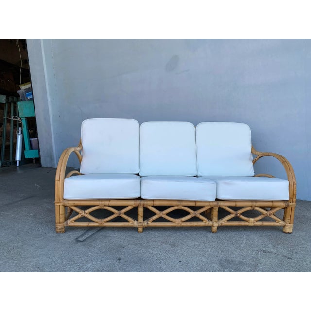 White "1940s Transition" Rattan Sofa and Lounge Chair Seating Set - 2 Pieces For Sale - Image 8 of 13