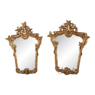 Antique French Gesso Mirrors With Scones - Pair For Sale