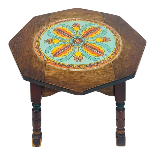 1920s California Spanish Revival Tile Top Octagonal Side Table For Sale