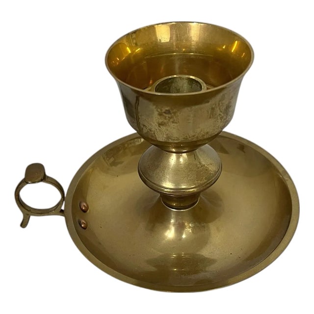 Vintage Brass Candlestick Holder With Fingerloop For Sale