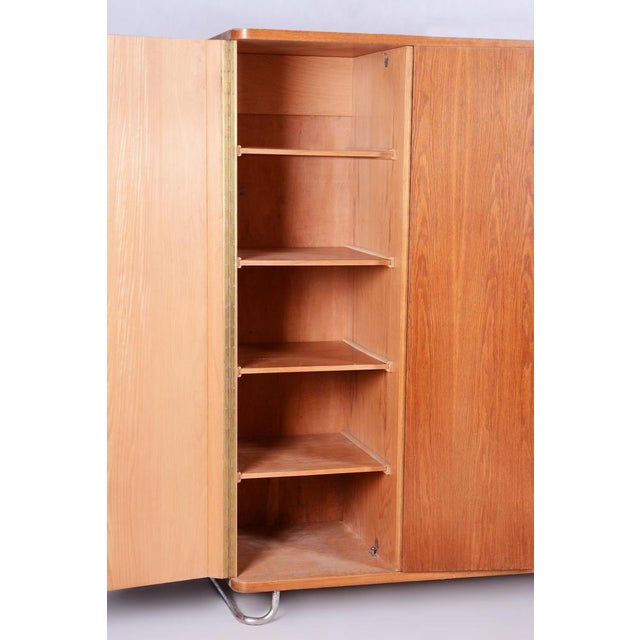 Bauhaus Wardrobe in Oak and Chrome-Plated Steel, Czechia, 1930s For Sale - Image 9 of 12