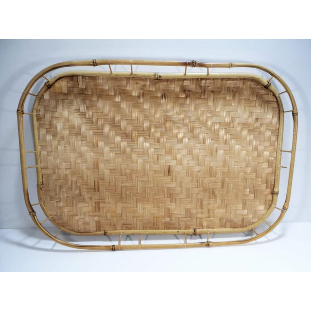 Boho MidCentury Bamboo Woven Wicker Serving Trays Set of 4 Chairish