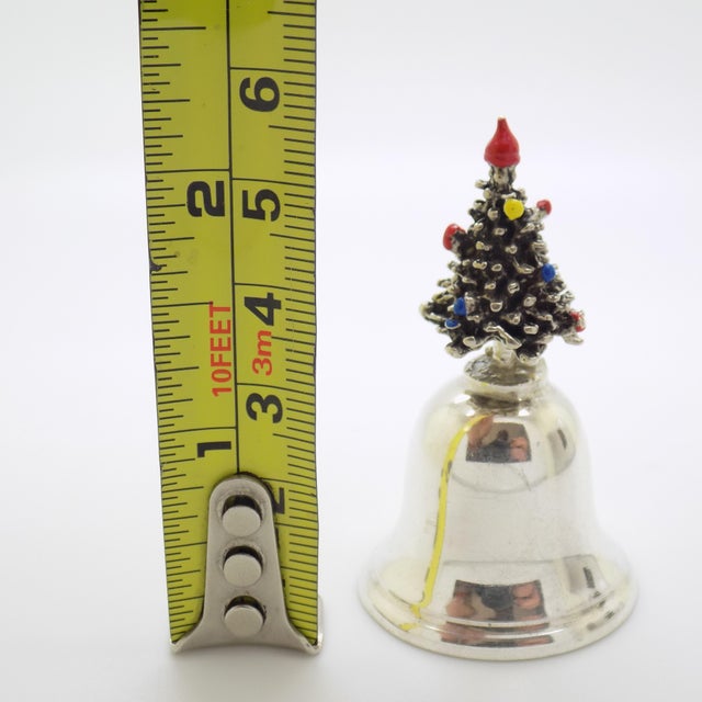 Vintage Italian Handmade Genuine Silver Christmas Tree Decorative Enameled Bell For Sale - Image 9 of 9