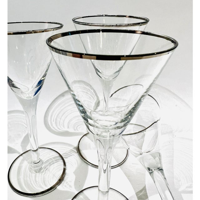 Vintage Silver Rim Trumpet Style Cocktail Glasses - Set of 4 For Sale - Image 4 of 5