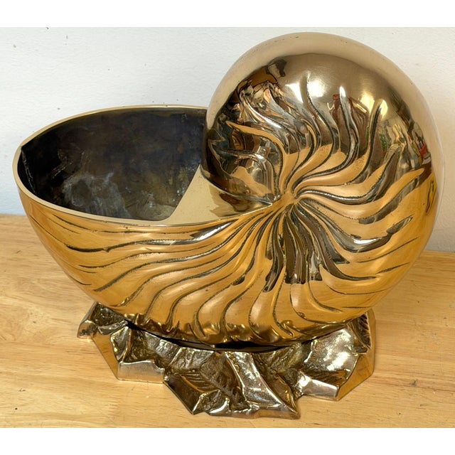 Large Polished Brass Nautilus Shell Vase by Sarreid Spain, Circa 1970 This sculptural brass nautilus shell vase by Sarreid...