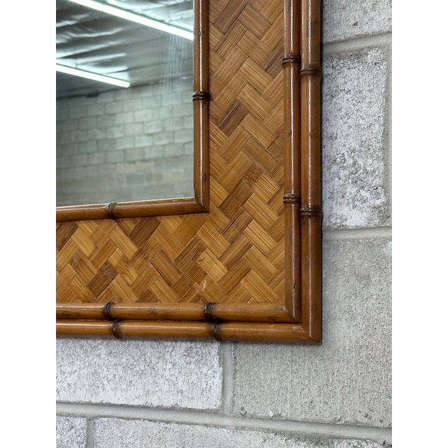 Baker Furniture Company 1980s Large Bamboo Wall Mirror For Sale - Image 4 of 12