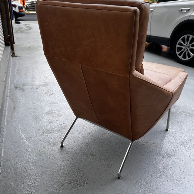 Metal West Elm Leather Chair W/ Ottoman For Sale - Image 7 of 10