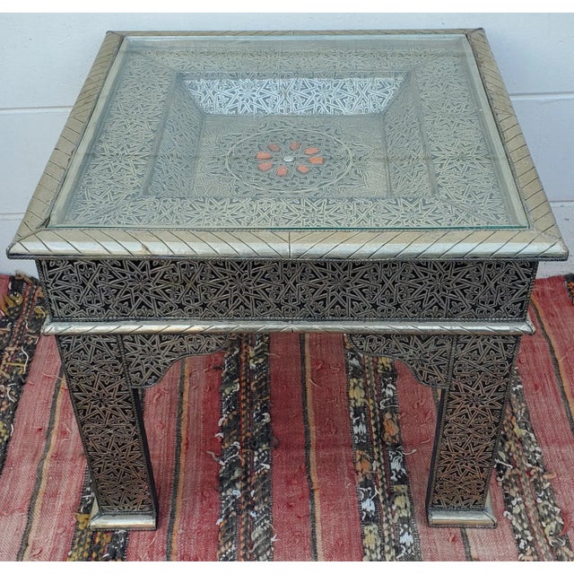 Moroccan Metal Inlay Side Table For Sale In Orlando - Image 6 of 7