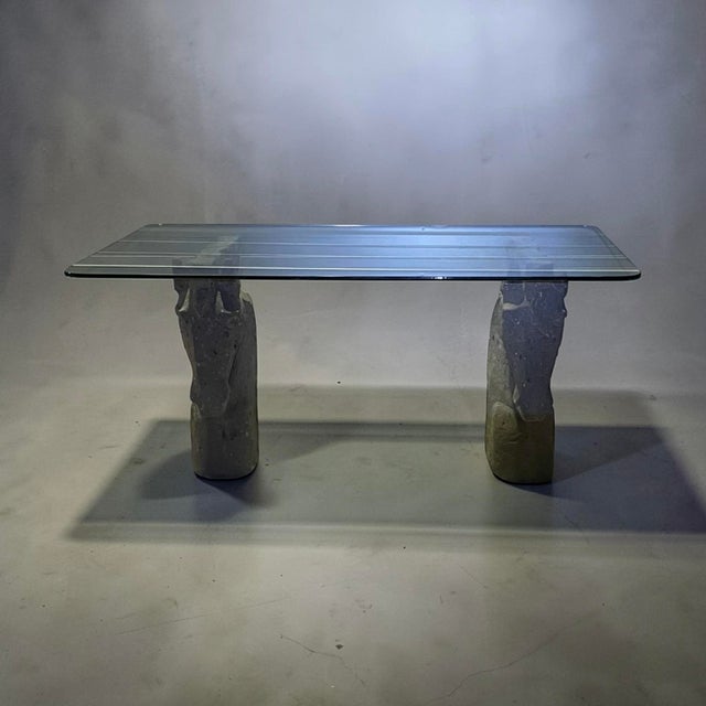 Vintage Custom Chisled Stone/Concrete Horse Head, Glass Top Desk/Table For Sale - Image 9 of 13