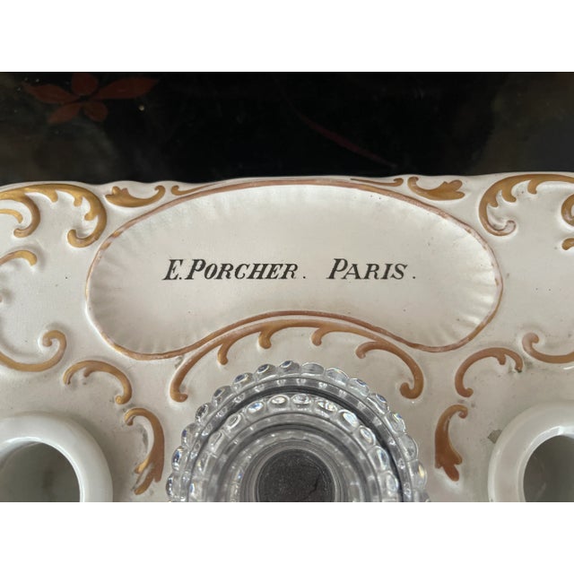 Just in this very rare and large Art Nouveau English Porcelain Advertising Inkwell, E. Porcher, Paris France.The...