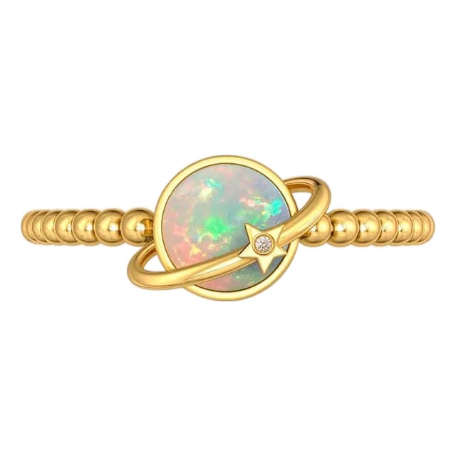 14k Gold Ring With Opal Cabochon, Size 6.75 For Sale