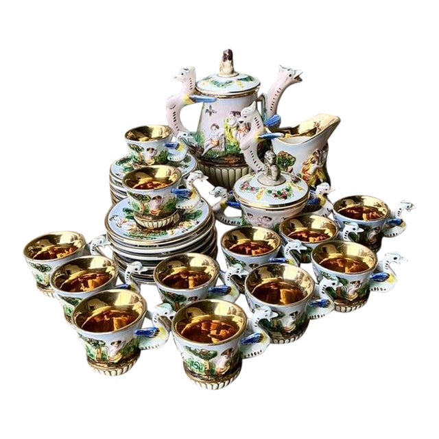 Vintage Italian Capidimonte Demitasse Tea - Set of 27 For Sale