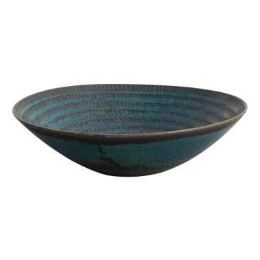 Swedish Mid-Century Blue Decorative Ceramic Bowl by Stig Lindberg, 1960s For Sale