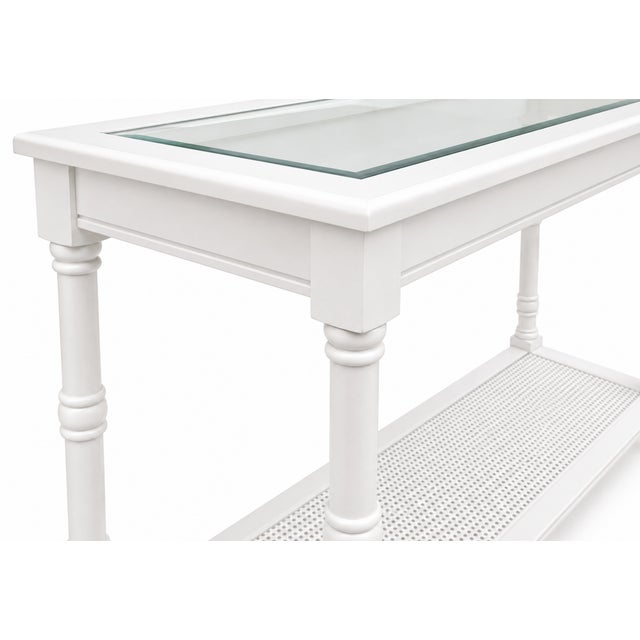 Mid 20th Century Traditional White Console Table With Glass Top For Sale - Image 5 of 6