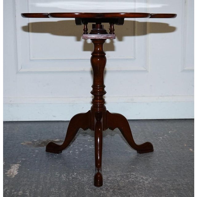 Brown Antique Style Tilt Top Wine Side Table with Piecrust Top For Sale - Image 8 of 16