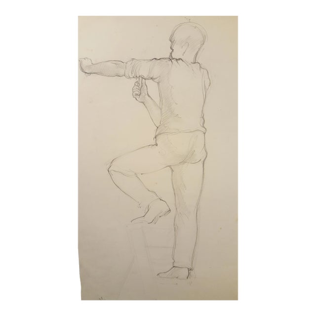 2 Sided Drawing of Carpenter By Eileen Churm For Sale