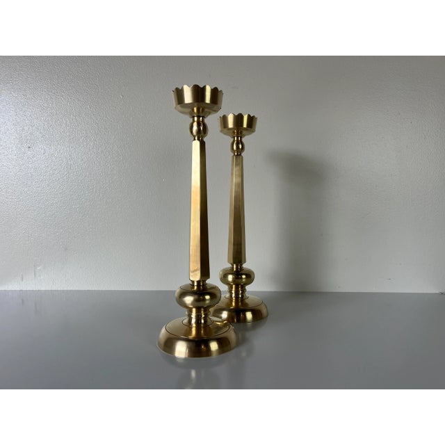 1970s Vintage Brass Candle Holders- a Pair For Sale - Image 9 of 10