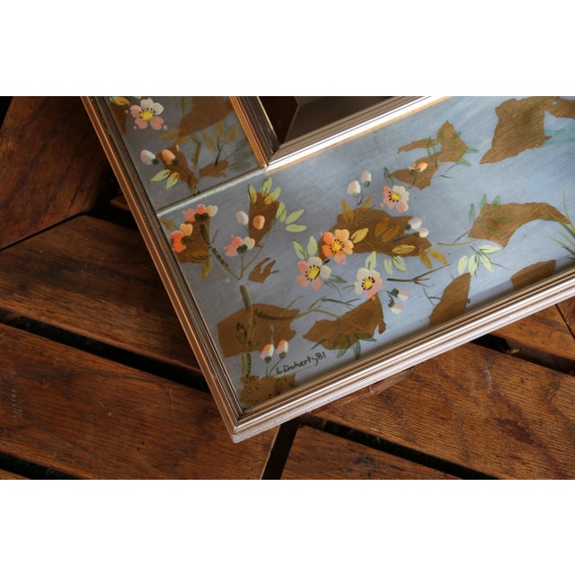 Vintage LaBarge Chinoiserie Silver-Leaf Reverse-Painted Wall Mirror — 1970s For Sale - Image 13 of 18