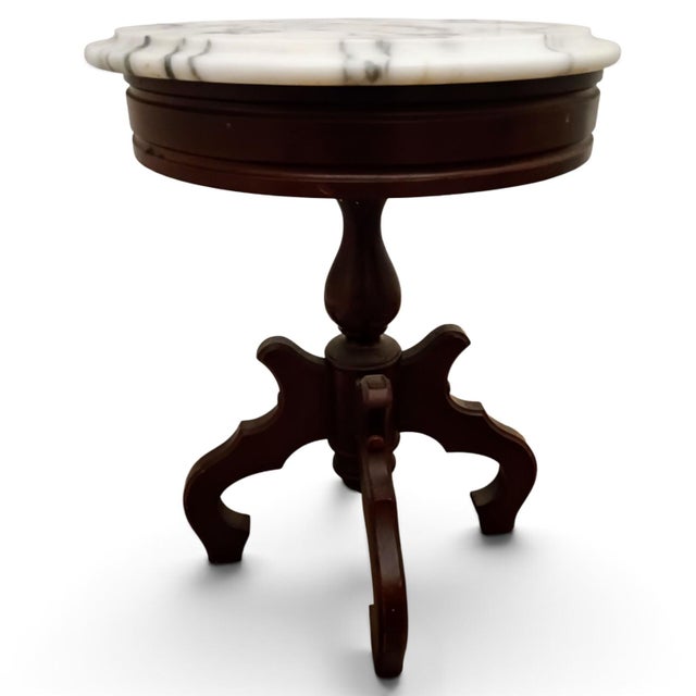 1920s Victorian-Style Mahogany & Marble Parlor Table. For Sale - Image 11 of 11