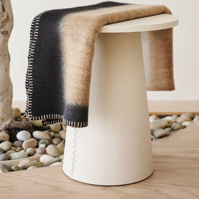 Brown Siro Brown and White Ombre Textured Throw in Hand Spun Merino and Hand Stitched Hem For Sale - Image 8 of 9