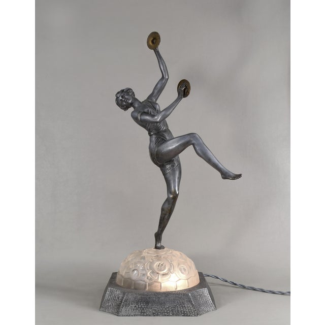 Art Deco Emile Gregoire French Art Deco Sculptural Lamp, Dancer With Cymbals - 1920s For Sale - Image 3 of 18