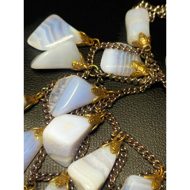 Mid-Century Modern Gemstone Necklace, Blue Lace Agate Bib Necklace Older Variant Vintage Mid Century Modern For Sale - Image 3 of 4