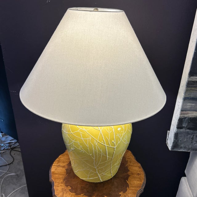 Palm Beach Hollywood Regency Yellow Ginger Jar Lamp With Custom Shade For Sale - Image 9 of 9