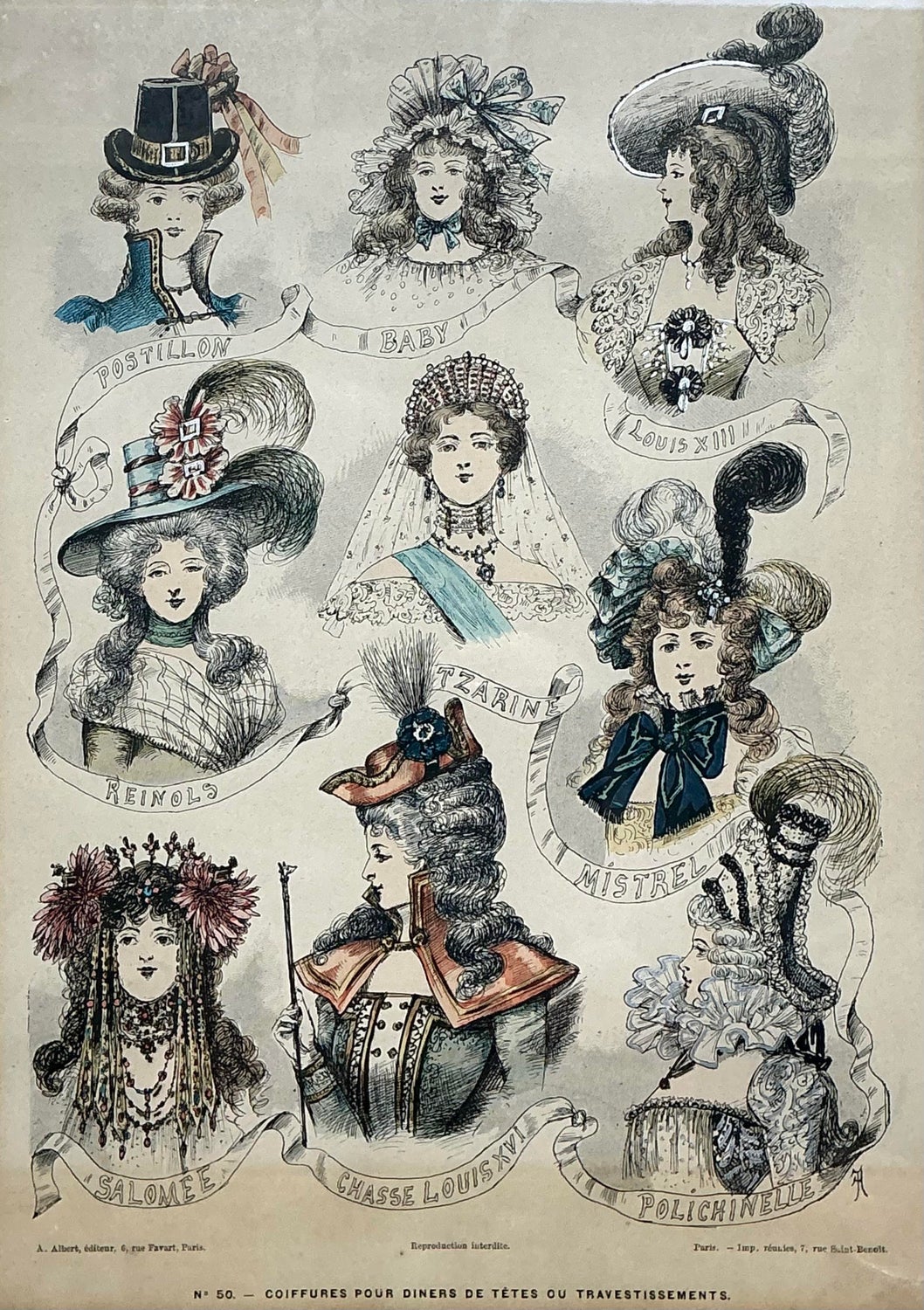 Vintage 18th Century French Coiffure Etching - Top view