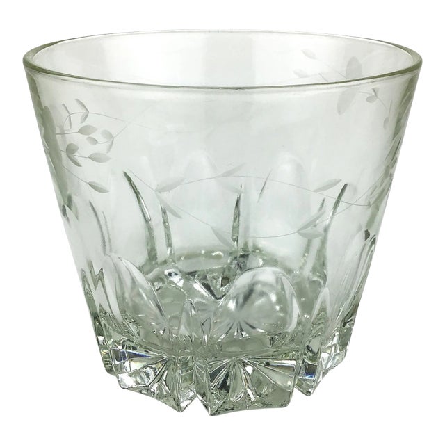 Mid Century Etched Heavy Glass Ice Bucket For Sale