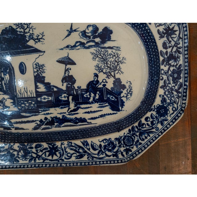 19th Century English Blue and White Staffordshire Chinoiserie Transferware Tray For Sale - Image 4 of 13