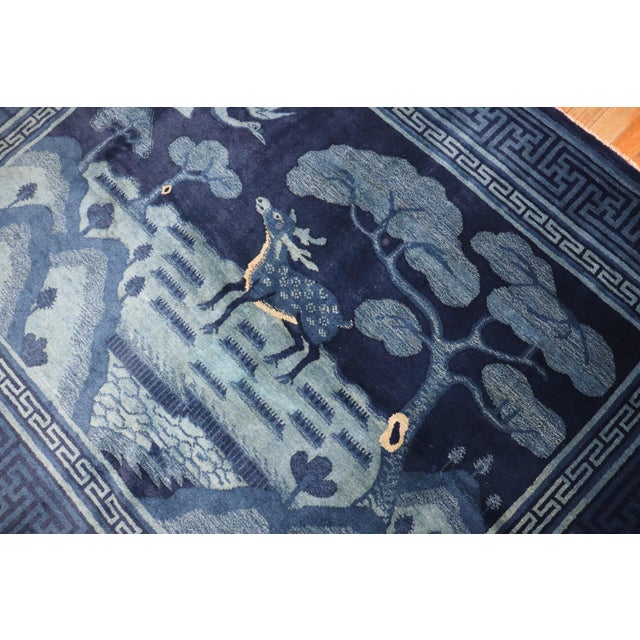 Early 20th Century Zabihi Collection Chinese Blue Deer Bird Pictorial Landscape Rug - 4'10" x 6'2" For Sale - Image 4 of 8