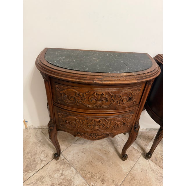 20th Century Two-Drawer Bedside Commode Nightstand With Marble Top, Pair For Sale - Image 13 of 15